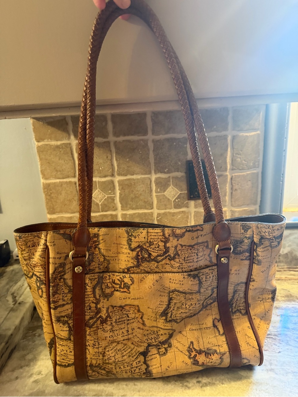 Patricia Nash Tan & Brown Old European Map Shoulder Tote
